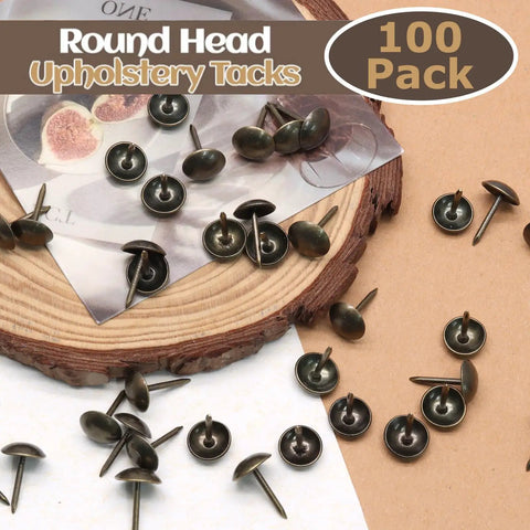 Knockout Bronze Upholstery Tacks For Couch Repairs And DIY Crafts, Dead Nuts Solid Thumb Pins In 11X16Mm Cut, 100 pack round head tacks.