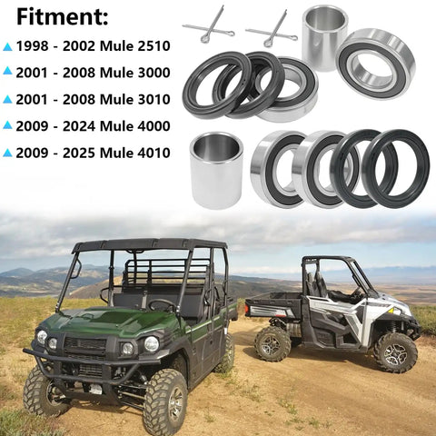 Front Axle Wheel Bearings And Seal Kit For Mule 2510 3000 3010 4000 4010 With Spacers Collar And Pin Cotter Kit
