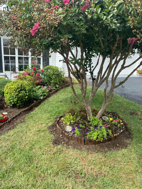 Installed Garden Edging Kit With Rustic Picket Panels For Flower Beds And Landscape Borders Charred Wood Construction
