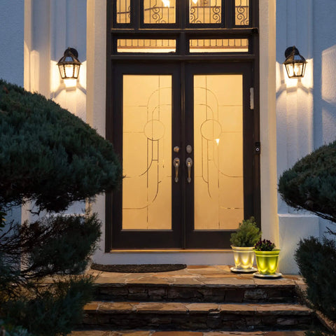 Front porch with Polaris Solar Light With 130 Lumen LED Bulb For Outdoor Wall Or Pier Mounts 3 Inch Fitter White Finish installed.