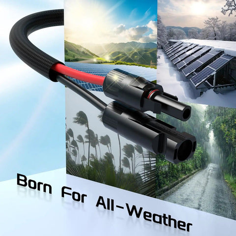 10 AWG 30 Ft Solar Panel Extension Cable Built To Last With Flame Retardant Protective Sleeving Twin Wire Solar Cable Featuring IP68 Waterproof Connectors Dust Caps For Home And RV Solar Setups.