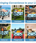Beefed Up Heavy Duty Foldable Wagon Cart With All Terrain Wheels 220lb Capacity Portable Collapsible Utility Trolley in various uses