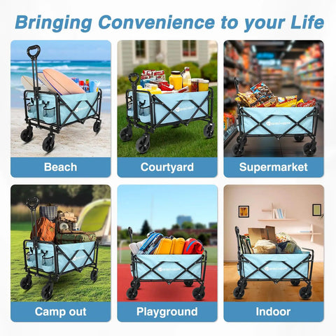 Beefed Up Heavy Duty Foldable Wagon Cart With All Terrain Wheels 220lb Capacity Portable Collapsible Utility Trolley in various uses