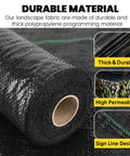 Heavy Duty Weed Barrier Ground Cover Fabric 6.5 Ft By 32 Ft Woven Landscape Weed Control Mat showing polypropylene material and features.