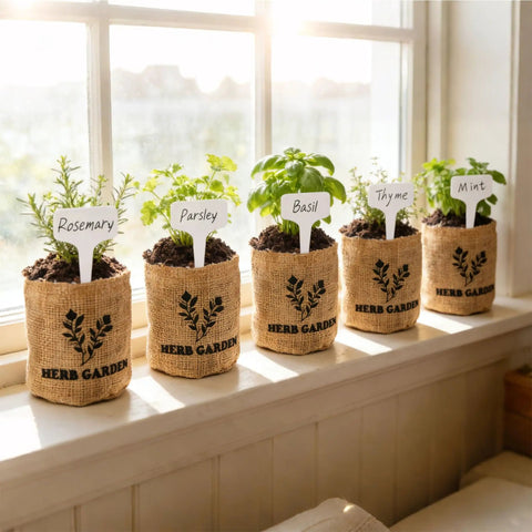 Five Herb Indoor Starter Kit For Kitchen Garden Complete Planting Set With Planter Bags, Markers, Soil Disks, Mini Shears, And Quick Guide For Easy Beginner Growers