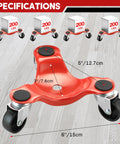4 Pack Steel Tri-Dollies Set With 220 Lb Load Capacity, 3 Wheel Furniture Movers in red, 6 Inch Wheels