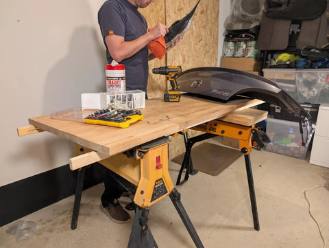 Beefed Up Heavy Duty Portable Clamping Jawhorse With Foot Pedal For Hands Free Operation Folding Workbench in use with tools