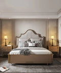 Elegant bedroom with Two Pack Vintage Style Buffet Table Lamps For Living Room And Bedroom, Tall Traditional Bedside Lamps with White Shades.