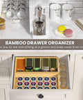 Stackable Bamboo Kitchen Drawer Organizer Bins For Silverware And Flatware, Coffee Pod Holder And K Cup Organizer in drawer