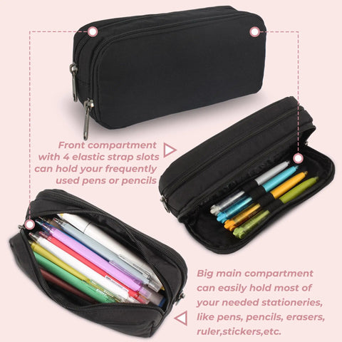 Massive Capacity Pencil Case With Dual Compartments And Zipper, Water-Resistant Nylon Office Pencil Bag Holds Up To 70 Pens Or Pencils