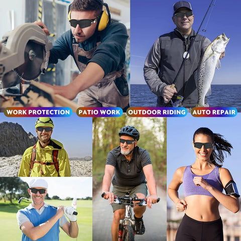 People using 12 Pack ANSI Z87.1 Safety Glasses With UV Block, Impact Resistant Polycarbonate Lenses for work, sports, and outdoor activities.