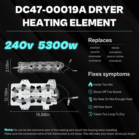 DIY Friendly Heating Element Replacement Kit For Dryers Compatible With DVE45T3200W A3 DVE50T5300C A3 featuring specs and fixes