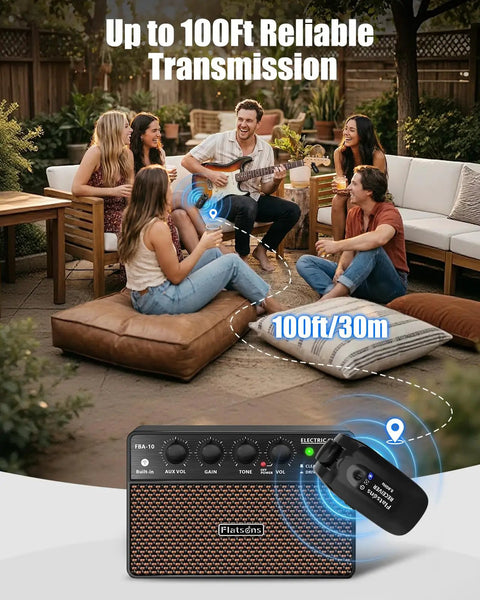 Group enjoying music with 5.8GHz Wireless Guitar System For Electric Guitars And Bass With Crystal Clear Audio outdoors