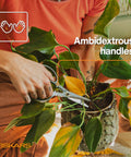 Person using Indoor Plant Snips With Storage Caddy Pro Grade 6 Inch Plant Pruning Shears With Forged Stainless Steel Blades on houseplant