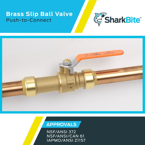 Three Quarter Inch Slip Ball Valve Push To Connect Brass Plumbing Fitting For PEX Copper CPVC PERT HDPE, tool-free installation