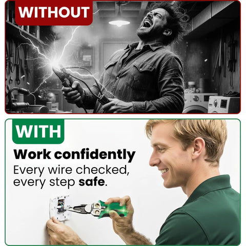 Man using 8 In 1 Wire Stripper With Voltage Tester And Crimping Tool For Electricians in safe electrical wiring project