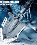 Survival Shovel Multitool 28 In 1 For Camping And Hiking in icy cave showcasing unbreakable martensitic steel build