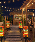2 Pack 17 Inch Tiki Solar Lights Outdoor Garden Decor Waterproof Resin Statues That Automatically Glow At Night for Tiki Bar