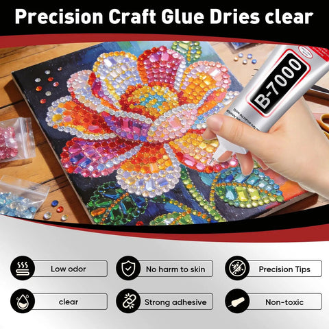 Clear 110ml Precision Tip Glue 4 Pack For Rhinestones Nails Jewelry Shoes And Crafts DIY Fast Drying Strong Hold Dries Clear Ideal Bedazzling Glue For Nail Art And Jewelry Making used on rhinestone art canvas