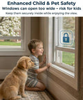 Child and dog looking out window with Adjustable Window Security Bar And Sliding Door Lock For Home And Apartment installed.