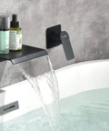 Wall Mount Bathtub Filler Faucet With Waterfall Flow, Roman Tub Filler, Single Handle Bathroom Sink Faucet Kit, Matte Black, Solid Brass