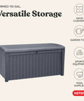 Borneo 110 Gallon Outdoor Storage Deck Box For Patio Backyard And Garden Grey Lockable Waterproof Sturdy Plastic Storage Bench