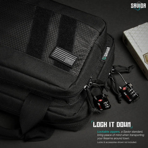 Specialist Series Tactical Double Scoped Handgun Case With Lockable Compartment, durable 600D PVC shell, close-up view