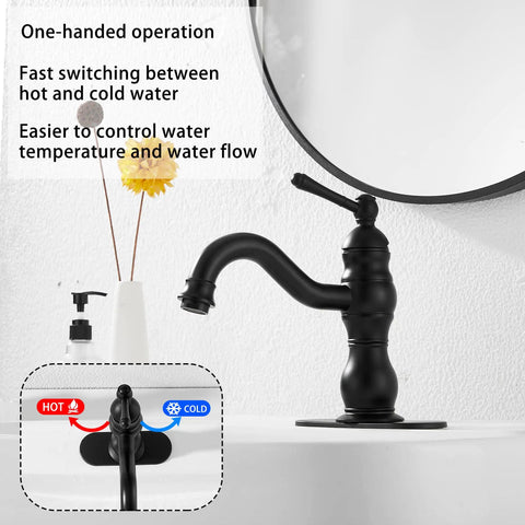 Matte Black Bathroom Faucet With 360 Degree Swivel, No Fuss Single Handle Vanity Sink Tap For 1 Or 3 Hole Install