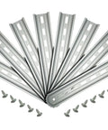 8 Piece Slotted Aluminum DIN Rail Kit 8 Inch Long 35mm Wide Includes Stainless Steel Screws For Mounting Relays Contactors Circuit Breakers And Terminal Blocks RoHS Compliant displayed with screws on white background