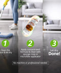 Showroom Ready Hella Glossy Floor Polish And Restorer With High Gloss Wax Coating That Fills Scratches And Brings New Life To Dull Hardwood Laminate Vinyl Tile And Marble Surfaces Today, cleaning instructions featuring a sponge mop.  
