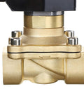 Brass Electric Solenoid Valve 12V DC Normally Open 1 Inch NPT Thread With Viton Seals, heavy-duty brass body close-up view.