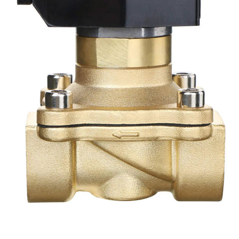 Brass Electric Solenoid Valve 12V DC Normally Open 1 Inch NPT Thread With Viton Seals, heavy-duty brass body close-up view.