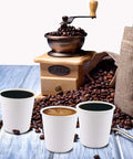 4 Oz Espresso Shot Cups Set 300 Pack White Mini Paper Cups For Coffee Tasting And Drink Samples with coffee beans and grinder