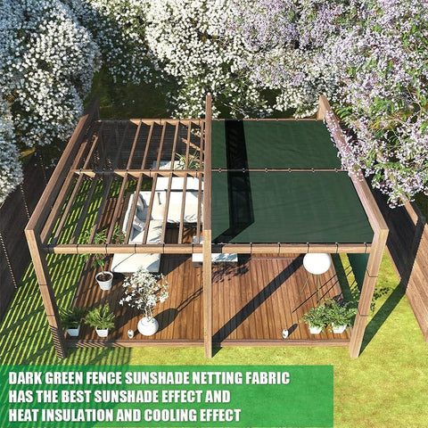 Privacy Fence Screen Cover 3 Ft By 40 Ft Heavy Duty HDPE Shade Net With UV Protection on patio pergola, dark green