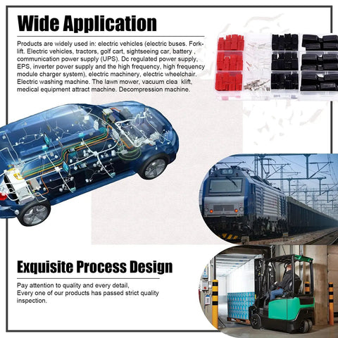 Diagram showcasing automotive and industrial uses of Beefed Up Ratcheting Wire Crimping Kit With 15 30 45 Amp Power Connectors.
