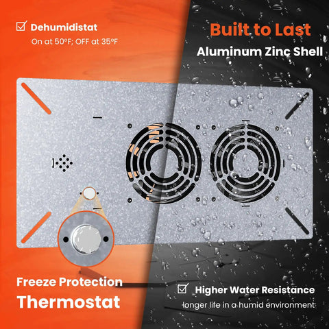 Crawlspace Ventilation Fan With Humidistat And Dehumidistat, Basement Dual Air Vent Fan With Freeze Protection Thermostat, 220 CFM.