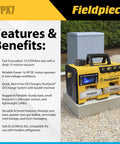 Fieldpiece VPX7 vacuum pump with RunQuick oil-change system; portable HVAC tool, 10 CFM, ¾ HP DC motor