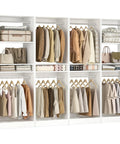Heavy Duty 100 Inch Wood Closet System With 8 Hanging Rods, Adjustable Walk In Wardrobe Organizer, space-saving modular setup filled with clothes and accessories.