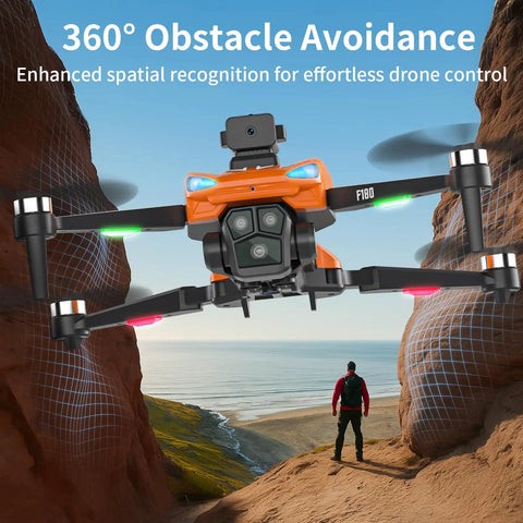 Orange 4K GPS Drone With Real Time FPV 5GHz Quad Copter Auto Return Home Follow Me Triple Obstacle Avoidance flying in canyon