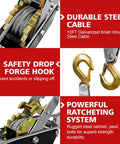 Heavy Duty Come Along Winch With 10 Foot Cable And 2 Ton Load Capacity Two Gears Dual Hooks Workhorse Grade Straps Included Ideal For Construction Automotive Farm Fences, 10ft galvanized steel cable and hooks