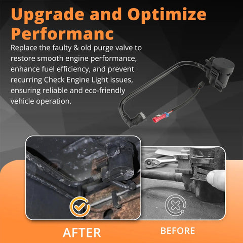 Comparison of EVAP Vapor Canister Vent Purge Valve Solenoid Replacement For GM SUVs And Trucks, showing before and after installation.