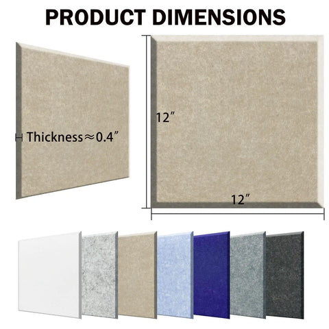Premium Square Acoustic Panels Self Adhesive 12 Pack dimensions display, measuring 30.5x30.5cm with 0.4 inch thickness.