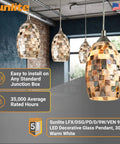 Venice 11 Inch LED Decorative Pendant Light Fixture With Iridescent Glass Shade 800 Lumens 9 Watts 60 Watt Equivalent