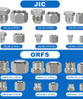Hydraulic JIC 37 Degree And ORFS Flat Face Cap And Plug Kit For Hose And Tubing Includes 144 Piece Assortment With 72 Cap And Plug Sets And 72 O Ring Seals, showing JIC and ORFS fittings.