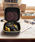 Hard Travel Case For Dewalt 20V Max Orbital Sander DCW210B Case Only in workshop with tools inside, rugged hard shell with yellow zipper.