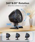 Desktop Mini USB Fan With Stepless Speed Control And Quiet Powerful Airflow Boss Level Cooling showing 360° and 30° rotation