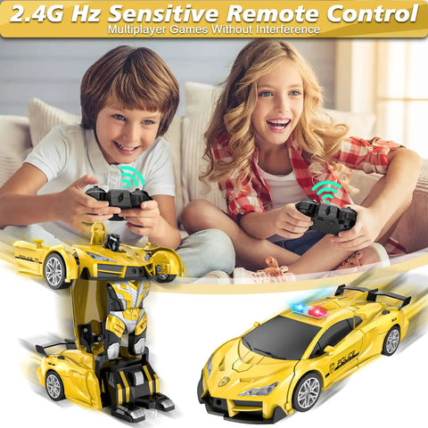 Epic Transforming RC Car For Kids With Robot Mode, 2.4GHz Remote, LED lights, children playing with transforming car toy