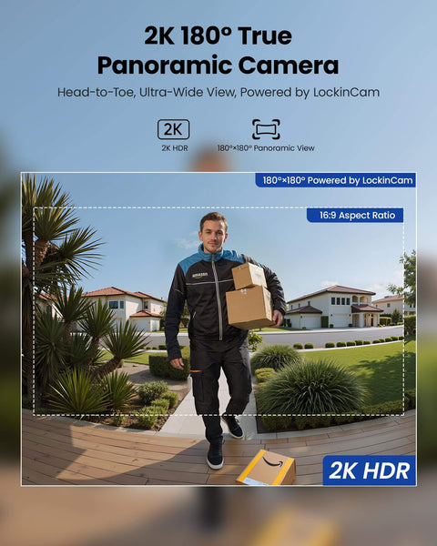 Dual Swappable Battery Smart Lock With 6 Month Power, 2K 180 Degree Camera And Video Doorbell For Front Door showing delivery view
