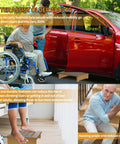 Sturdy Wooden Step Stool For Adults With Upgraded No Slip Rubber, 450 Lb Capacity, helping elderly person enter car.