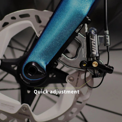 F1 Hybrid Hydraulic Disc Brake Set With Flat Mount Front And Rear Calipers 160mm Rotors Included For Road And Gravel Bikes, detail of adjustment mechanism.